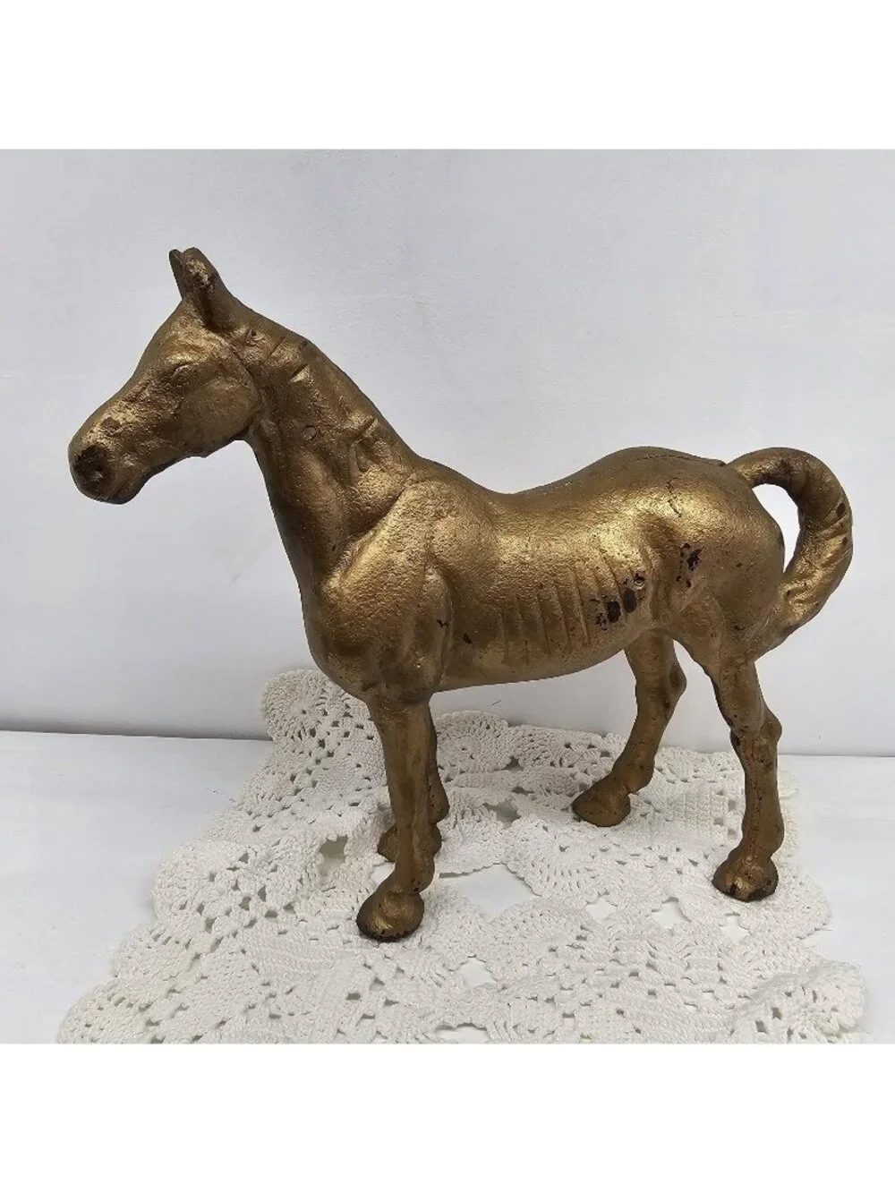 Antique Cast Iron Horse Still Bank AC Williams Beauty Gold Paint Coin Penny